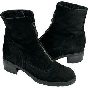 Aquatalia Black Suede Leather Zip Up Block Heel Waterproof Ankle Boots Size 8
